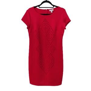 Dress Barn Women's Sheath Dress Size 10 Red Short Sleeves Lined Cuto-Out Design